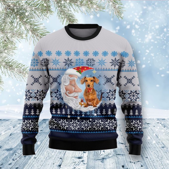 Dachshund Dog Love Santa Moon Ugly Christmas Sweater  Adult