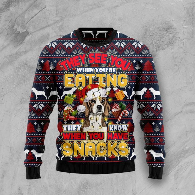 Beagle Dog They Know When You Have Snacks Ugly Christmas Sweater  Adult