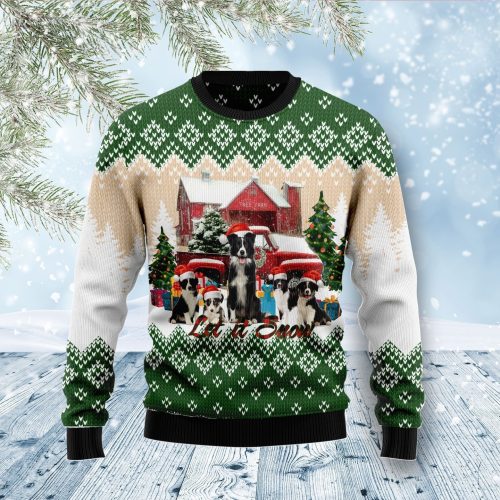 Border Collie Dog Let It Snow Ugly Christmas Sweater  Adult