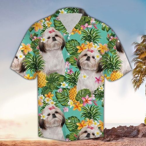 Shih Tzu Pineapple Hawaiian Shirt Tropical Print Dog Aloha Shirt Shih Tzu Themed Gifts