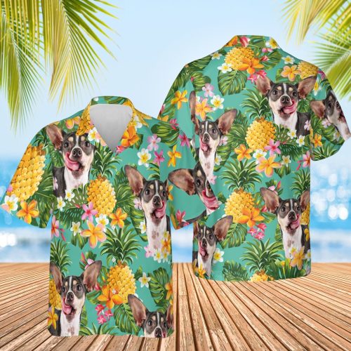 Rat Terrier Dog Pineapple Hawaiian Shirt Mens Tropical Print Button Up Shirt Gift Items