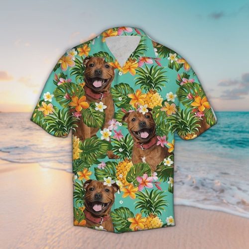 Pitbull Dog Pineapple Hawaiian Shirt Hibiscus Tropical Pattern Gifts For Pitbull Lovers