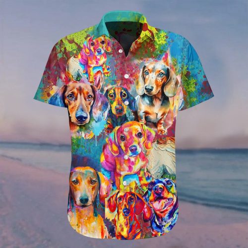 Dachshund Dog Colorful Hawaiian Shirt Summer Button Down Shirt Gifts For Dachshund Lovers