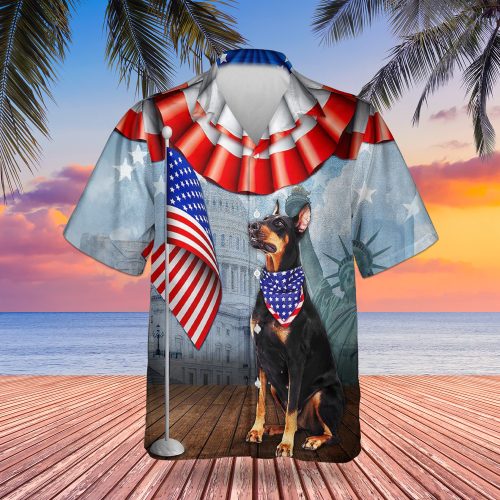 Doberman USA Flag 4Th Of July Hawaiian Shirt Patriotic Dog Doberman Owner Gifts