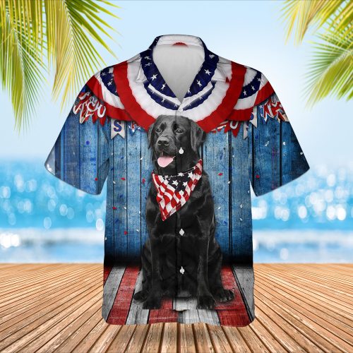Black Labrador Retriever Independence Day Hawaiian Shirt Patriotic Dog Graphic Tee