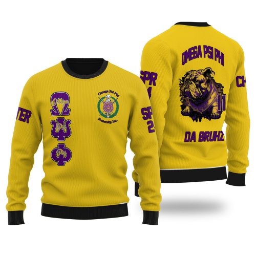 Personalized Omega Psi Phi Ugly Sweaters Golden The Omega Bulldog Style
