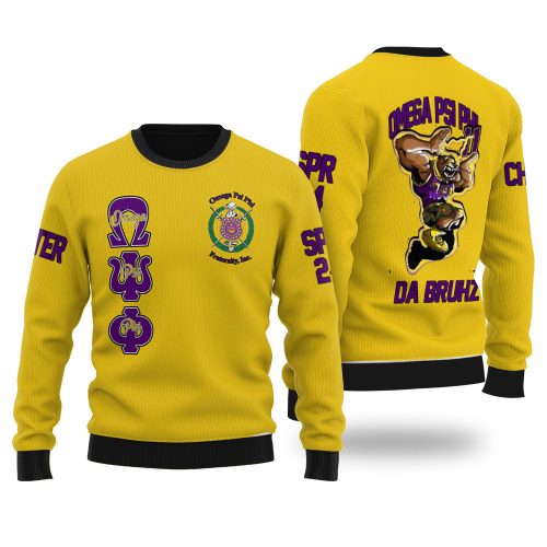 Personalized Omega Psi Phi Ugly Sweaters Golden Military Que Bulldog Style