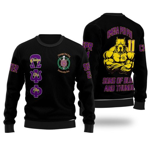 Personalized Omega Psi Phi Ugly Sweaters Black Strong Omega Bulldog Style