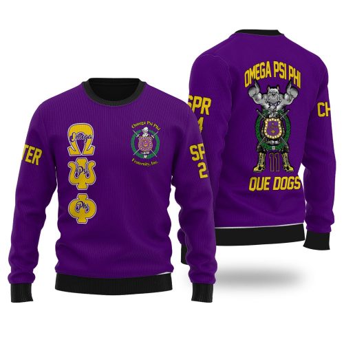 Personalized Omega Psi Phi Ugly Sweaters Purple Strong Military Que Dogs Style