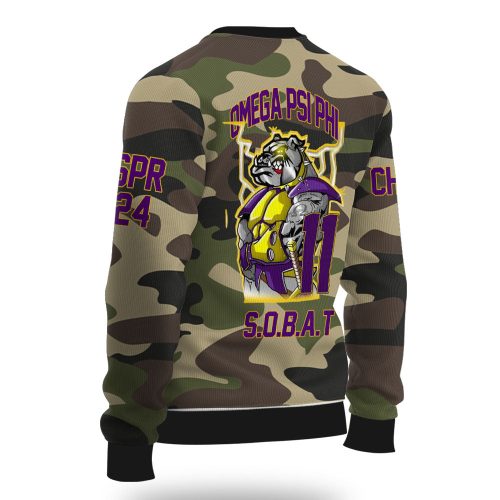 Personalized Omega Psi Phi Ugly Sweaters Camouflage Omega Thunder Bulldog Style