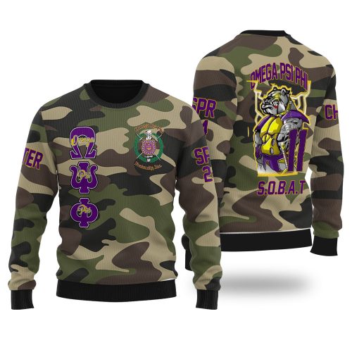 Personalized Omega Psi Phi Ugly Sweaters Camouflage Omega Thunder Bulldog Style