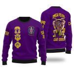 Personalized Omega Psi Phi Ugly Sweaters Purple Omega Handsign Bulldog Style