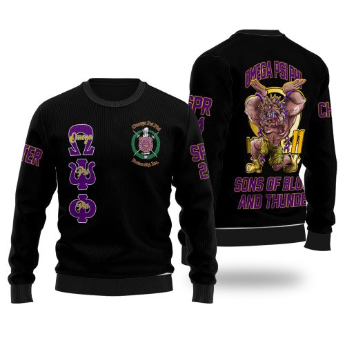 Personalized Omega Psi Phi Ugly Sweaters Black Omega Handsign Bulldog Style