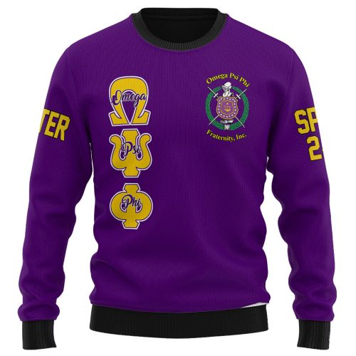 Personalized Omega Psi Phi Ugly Sweaters Purple Omega Atomic Bulldog Style
