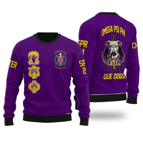 Personalized Omega Psi Phi Ugly Sweaters Purple Omega Atomic Bulldog Style