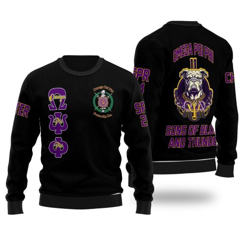 Personalized Omega Psi Phi Ugly Sweaters Black Omega Atomic Bulldog Style