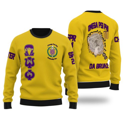 Personalized Omega Psi Phi Ugly Sweaters Golden 1911 Que Dogs Style
