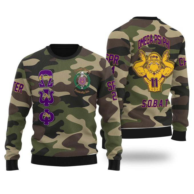 Personalized Omega Psi Phi Ugly Sweaters Camouflage Omega Bulldog Style