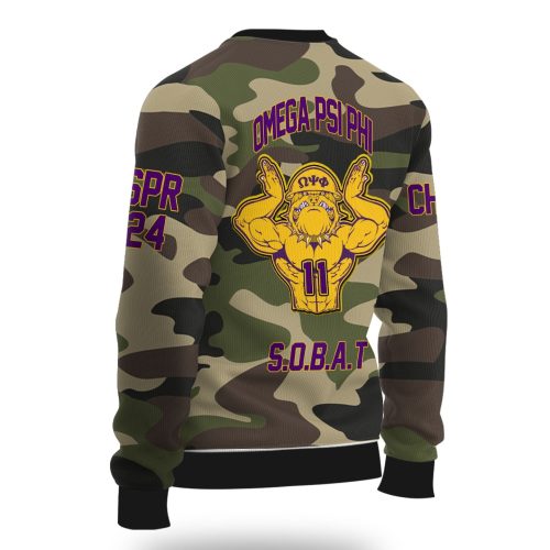 Personalized Omega Psi Phi Ugly Sweaters Camouflage Omega Bulldog Style