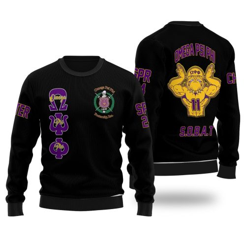 Personalized Omega Psi Phi Ugly Sweaters Black Omega Bulldog Style