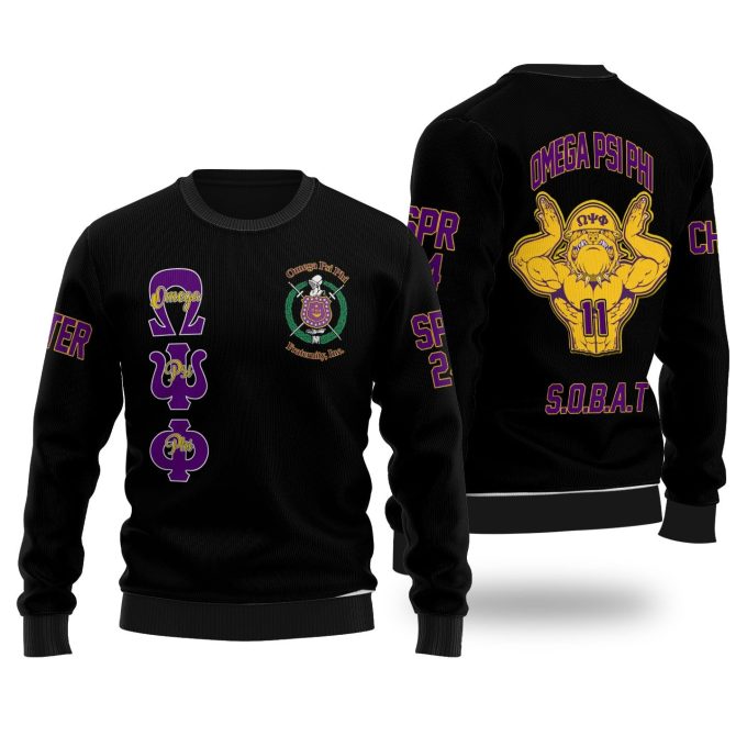 Personalized Omega Psi Phi Ugly Sweaters Black Omega Bulldog Style