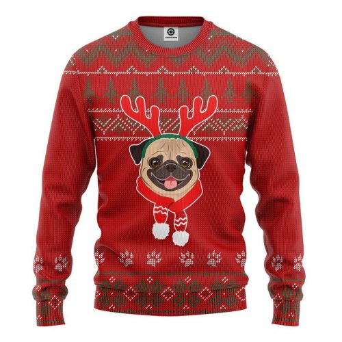 3D Pug Dog Custom Pullover Christmas Ugly Sweater