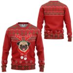 3D Pug Dog Custom Pullover Christmas Ugly Sweater