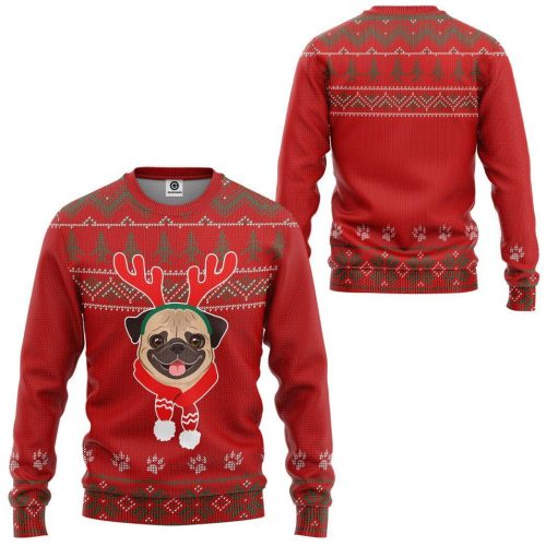 3D Pug Dog Custom Pullover Christmas Ugly Sweater
