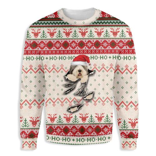 Old English Sheepdog Scratch Ugly Christmas Sweater 3D Printed Best Gift For Xmas Adult | US5483