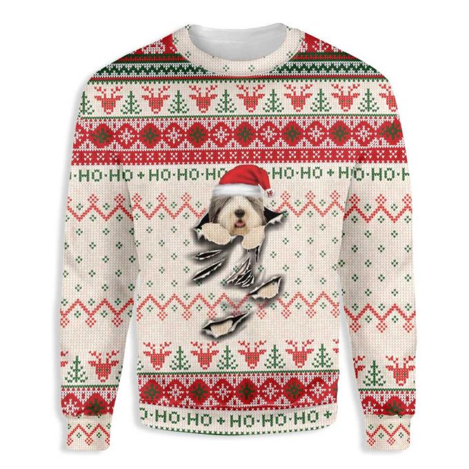 Old English Sheepdog Scratch Ugly Christmas Sweater 3D Printed Best Gift For Xmas Adult | US5483
