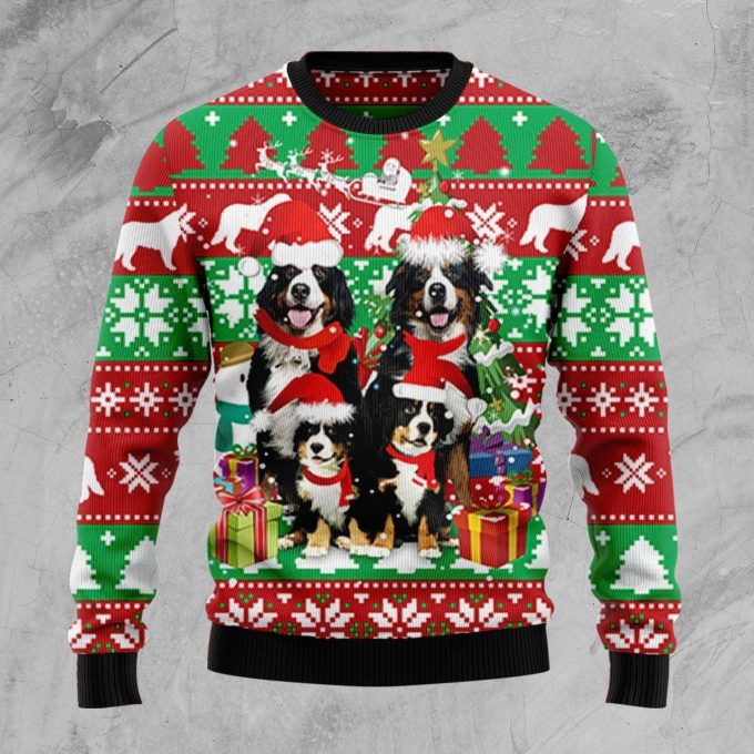 Bernese Mountain Dog Family Ugly Christmas Sweater 3D Printed Best Gift For Xmas Adult | US5154