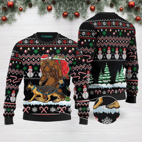 Big Foot And Dog Walking Ugly Christmas Sweater 3D Printed Best Gift For Xmas US3119
