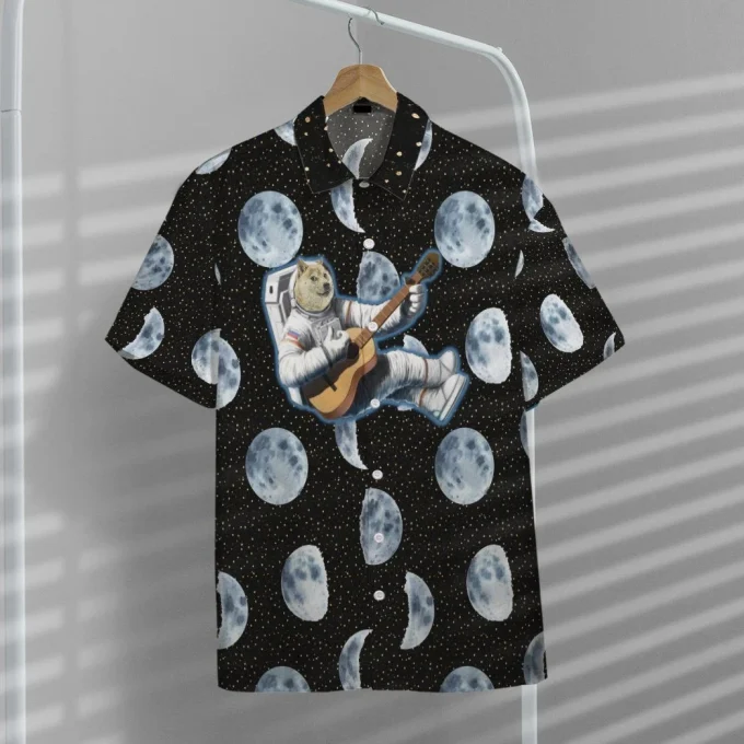 3D Doge Astronaut Playing Guitar Hawaiian Shirt