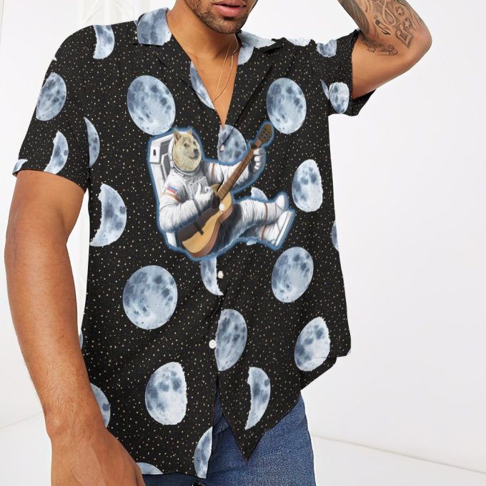 3D Doge Astronaut Playing Guitar Hawaiian Shirt