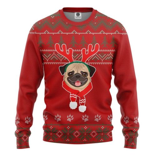 Pug Dog Red Christmas Ugly Sweater