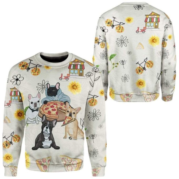 3D French Bulldog Are Intrigued By Pizza Custom Pullover Sweatshirt Ugly Sweater