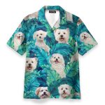 Maltese Dog In Tropical Green Leaves – Hawaiian Shirt