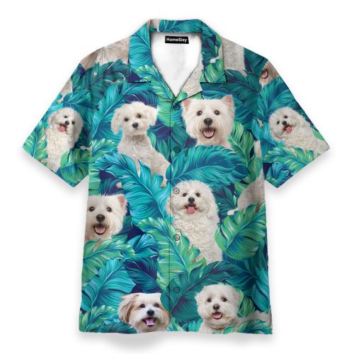 Maltese Dog In Tropical Green Leaves – Hawaiian Shirt