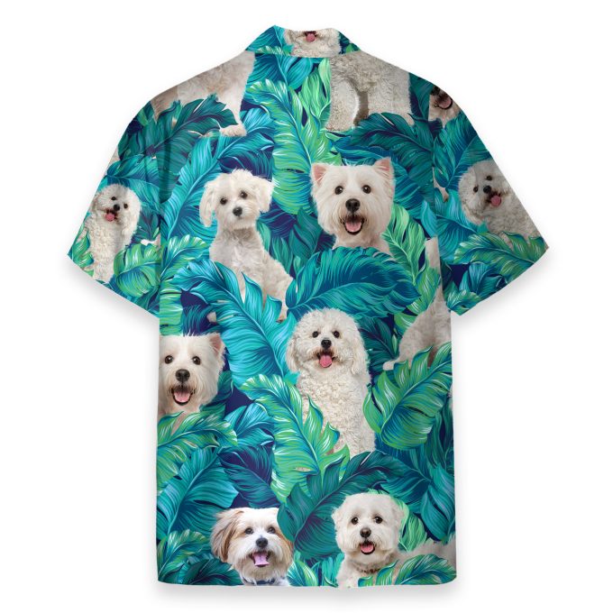 Maltese Dog In Tropical Green Leaves – Hawaiian Shirt
