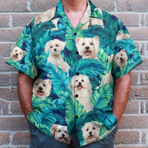 Maltese Dog In Tropical Green Leaves – Hawaiian Shirt