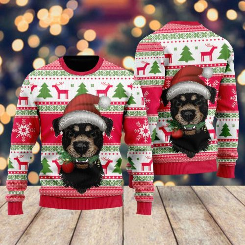 Dog Santas Hat Holiday Time Pattern Ugly Christmas Sweater 3D Printed Best Gift For Xmas UH2140