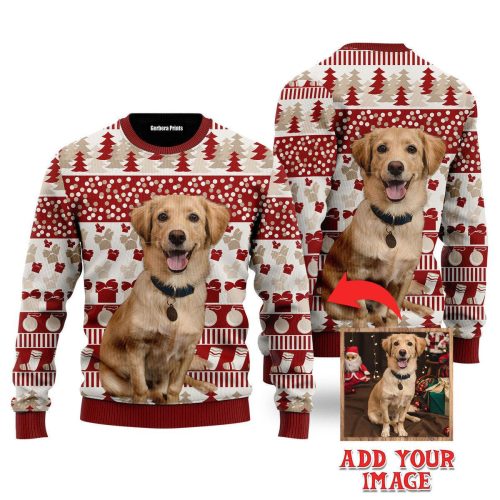 Personalized Photo Insert Funny Dog Sitting On Bright ChristmasUgly Sweater