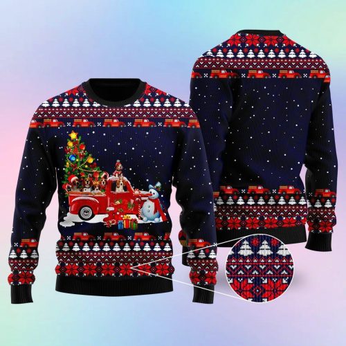 Funny Dogs With Red Truck Christmas Holiday Ugly Christmas Sweater 3D Printed Best Gift For Xmas UH1139