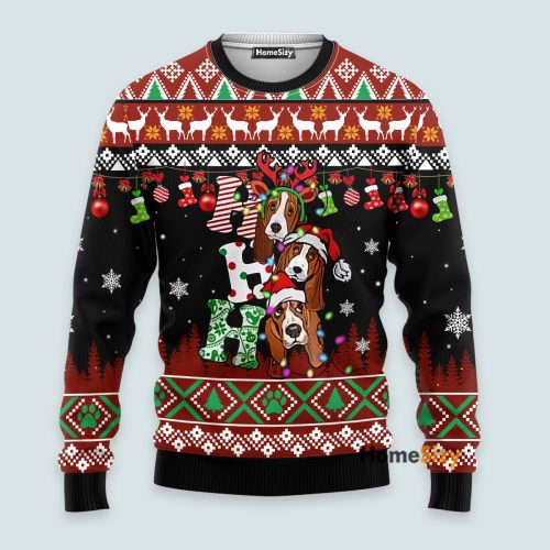 Dog Lover Basset Hound Ho Ho Ho Ugly Christmas Sweater 3D Printed Best Gift For Xmas Adult | US5702 QT308842
