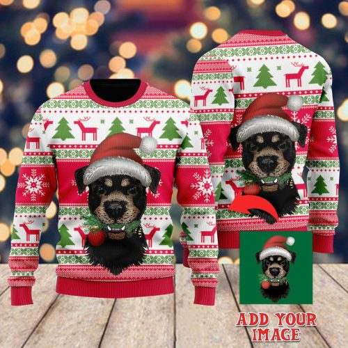 Personalized Photo Insert Of Dog On Vintage Christmas Ugly Sweater