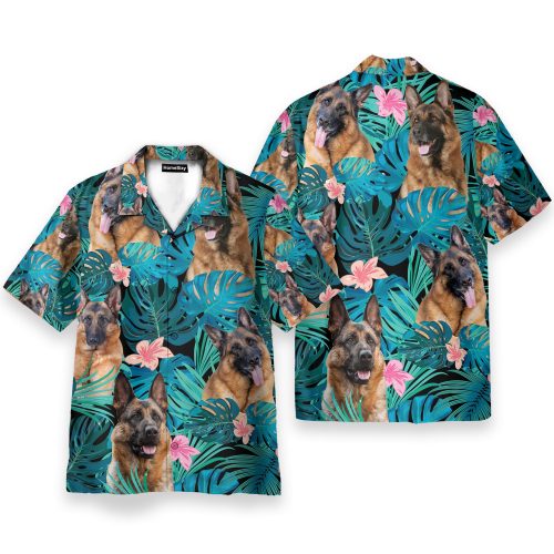 German Shepherd Dog Tropical Leaves – Hawaiian Shirt