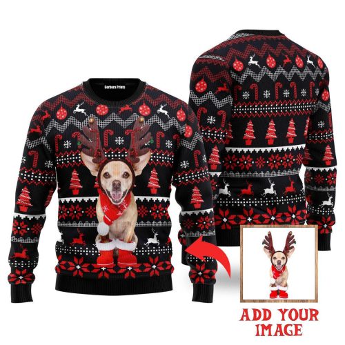 Personalized Photo Insert Funny Dog In Red Christmas Ugly Sweater