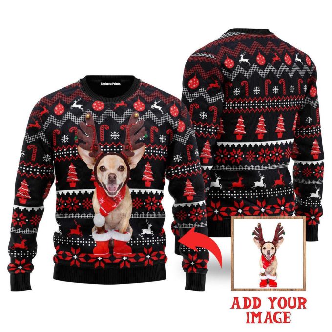 Personalized Photo Insert Funny Dog In Red Christmas Ugly Sweater