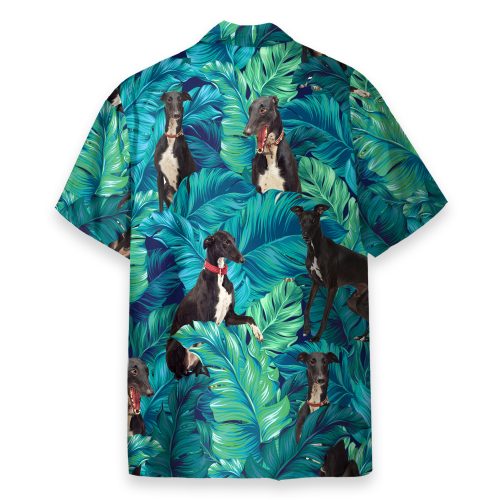 Greyhound Dog In Tropical Green Leaves – Hawaiian Shirt