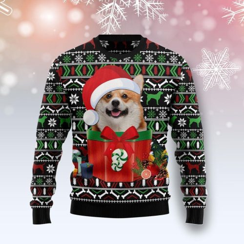 Funny Dog In The Gift Box Ugly Christmas Sweater 3D Printed Best Gift For Xmas Adult | US6063